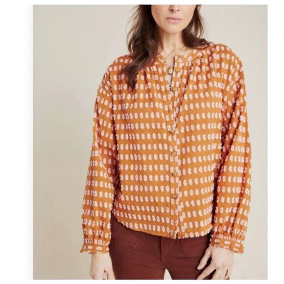 EUC Anthropologie Pilcro Tavi textured cotton top balloon sleeves sz: S - Picture 5 of 13